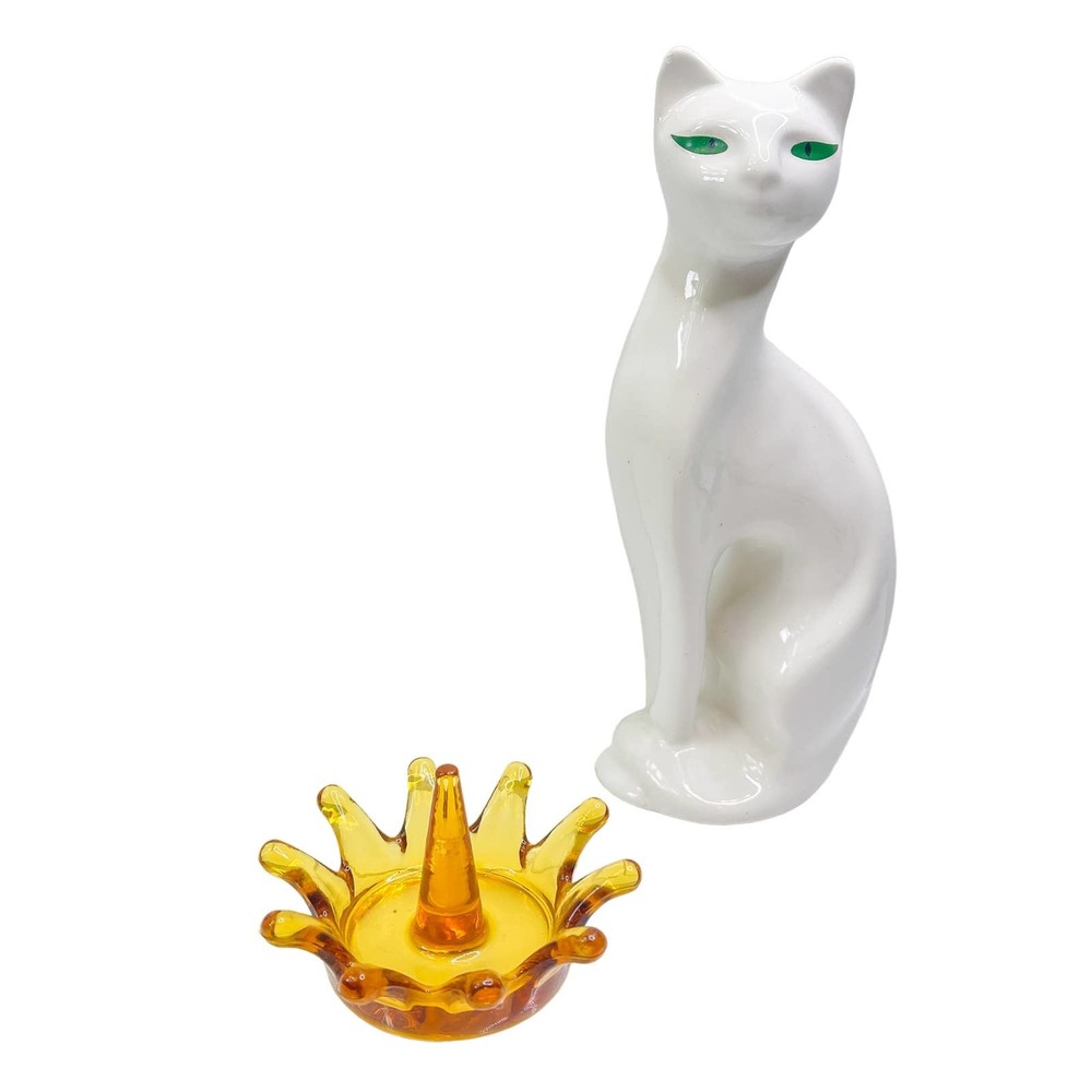 Whole Houseares 4.3inch Glass RIng Jewelry Tray Organizer (Amber)